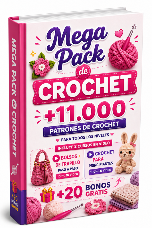 Mega Pack Crochet™ +11.000 Patrones + Cursos en Video + 20 Bonos Exclusivos 🎁